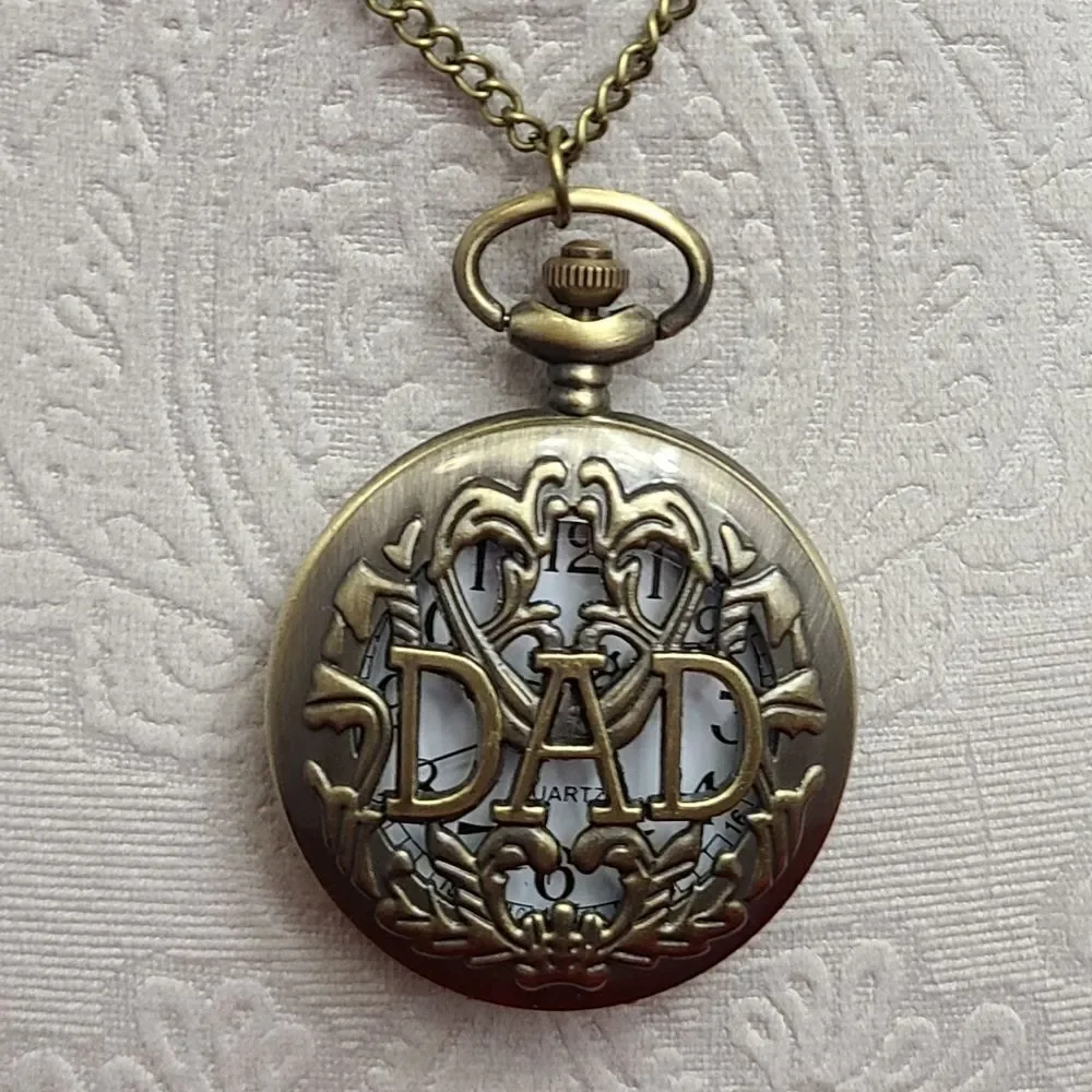 Dad Pocket Watch Antique Bronze Quartz Chain Father’s Day Gift Vintage Style